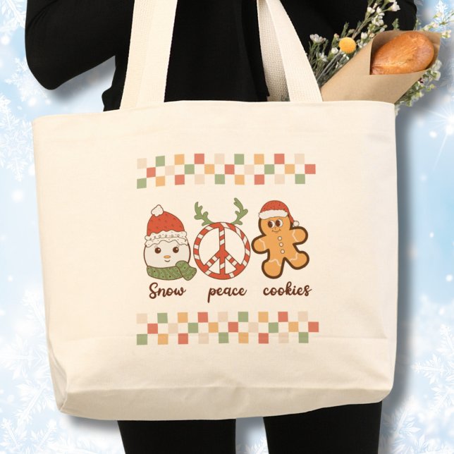 Ugg Christmas Shirt Retro Jumbo Stoffbeutel (Retro Hippie Christmas Tote bag, Snowman, Snow,peace,cookies tote)