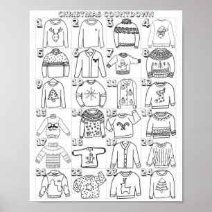 Ugg Christmas Sweater Advent Countdown Coloring Poster