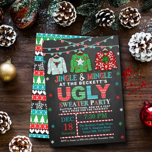 Ugg Christmas Sweater Chalkboard Holiday Party Einladung (Von Creator hochgeladen)