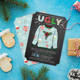 Ugg Christmas Sweater Chalkboard Holiday Party Einladung