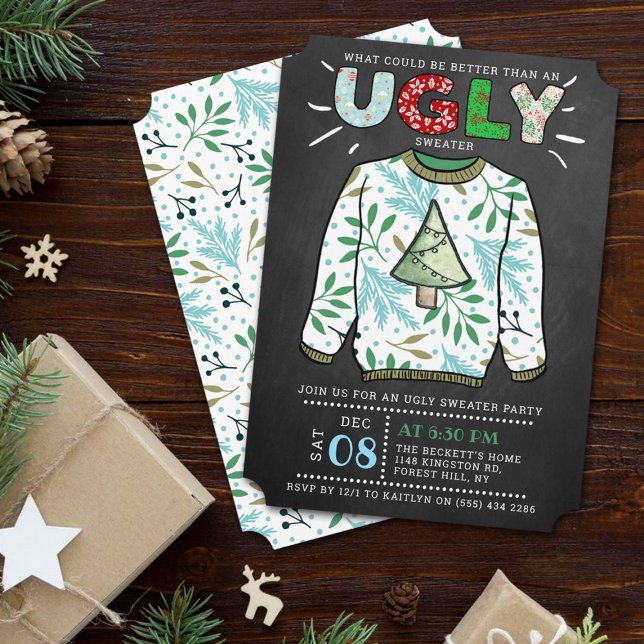 Ugg Christmas Sweater Chalkboard Holiday Party Einladung (Von Creator hochgeladen)