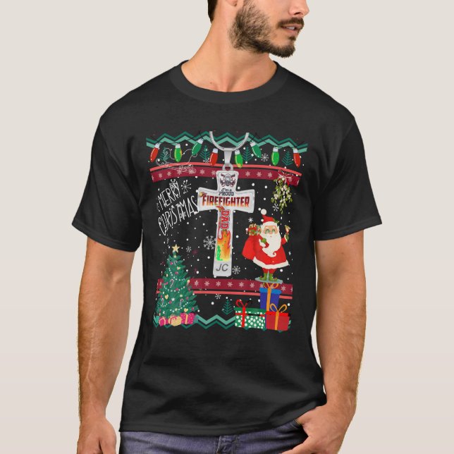 Ugg Christmas Sweater Christlich Proud Feuerwehrma T-Shirt (Vorderseite)