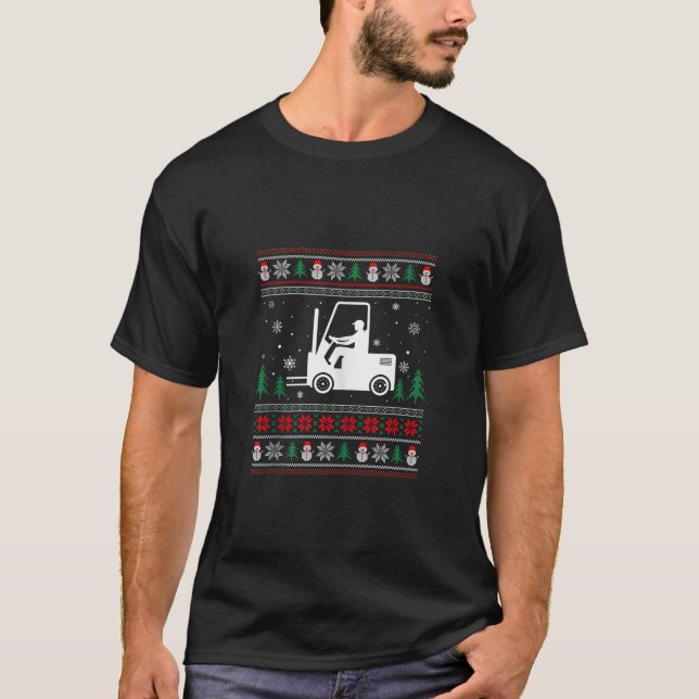 Ugg Christmas Sweater Design Gabelstapler Operator T-Shirt (Vorderseite)