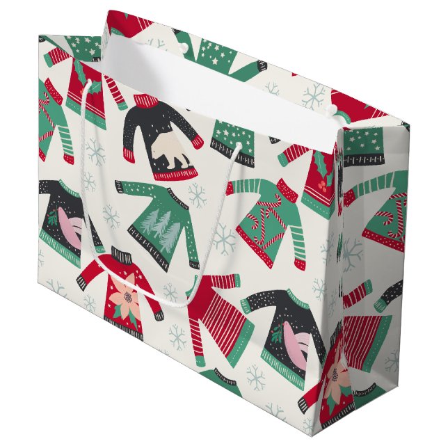 Ugg Christmas Sweater Holiday Pattern Green Red Große Geschenktüte (Vorderseite Schrägansicht)