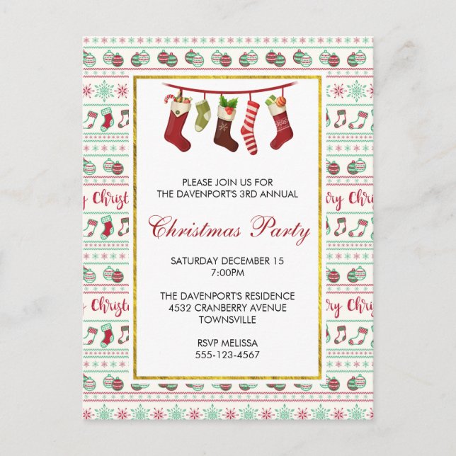 Ugg Christmas Sweater Muster Party laden ein Postkarte (Vorderseite)