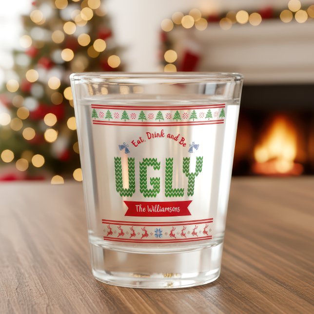 Ugg Christmas Sweater Nordic Red Green Strick Name Schnapsglas (Von Creator hochgeladen)