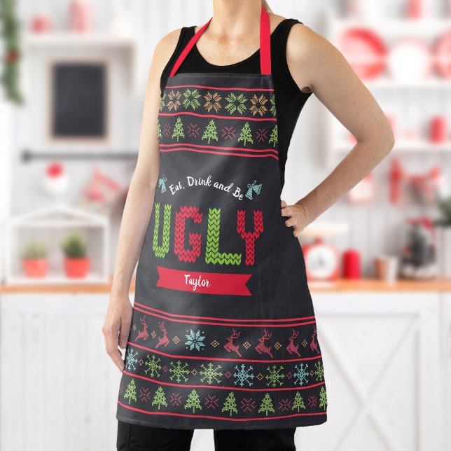 Ugg Christmas Sweater Nordic Strick Name Chalkboar Schürze (Von Creator hochgeladen)
