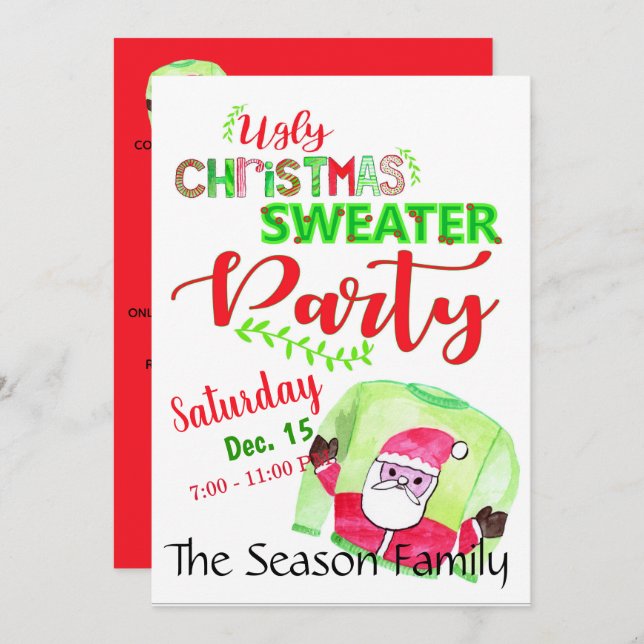Ugg Christmas Sweater Party Einladung (Vorne/Hinten)