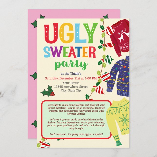 Ugg Christmas Sweater Party Einladung (Vorne/Hinten)