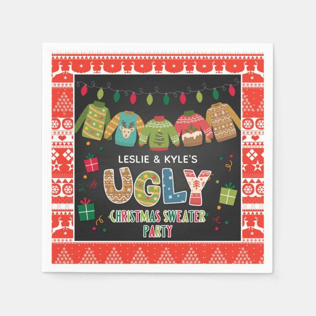 Ugg Christmas Sweater Party Napkin - Rote Grenze Serviette (Vorderseite)