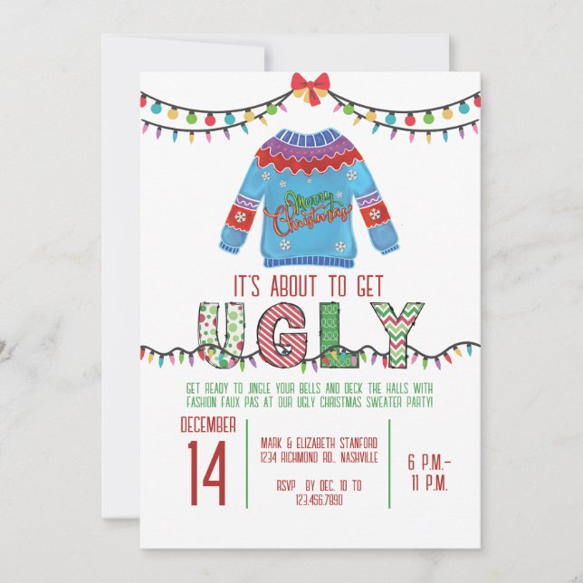 Ugg Christmas Sweater Party Tacky Holiday Party Einladung (Vorderseite)