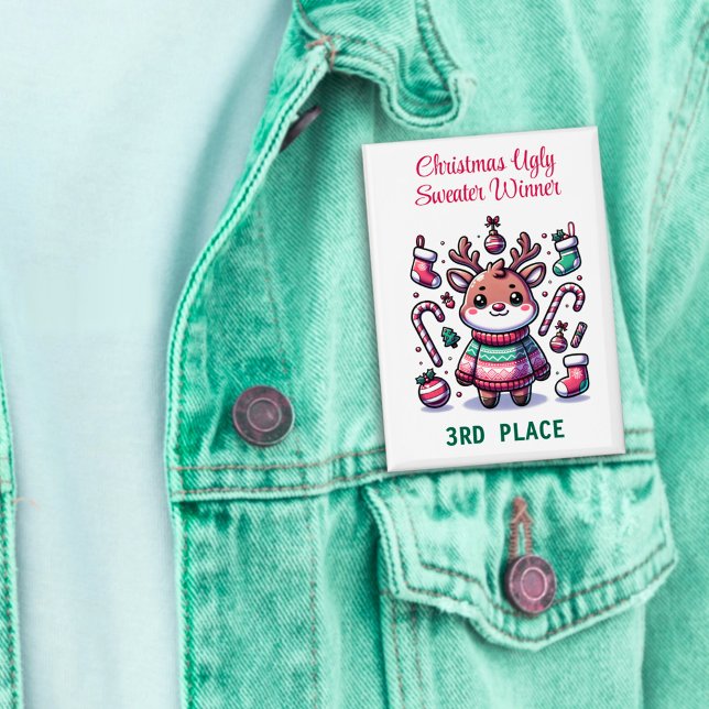 Ugg Christmas Sweater Rentier Gewinner 3. Platz Button (Von Creator hochgeladen)