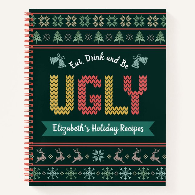 Ugg Christmas Sweater Strick Grüne Rezept Kochbuch Notizbuch (Vorderseite)