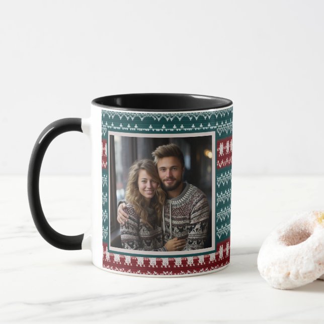 Ugg Christmas Sweater Strick Pattern Personalisier Tasse (Mit Donut)