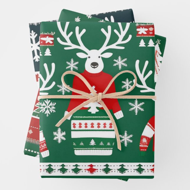 Ugg Christmas Sweater Wrapping Paper, Red & Green Geschenkpapier Set (Beispiel)