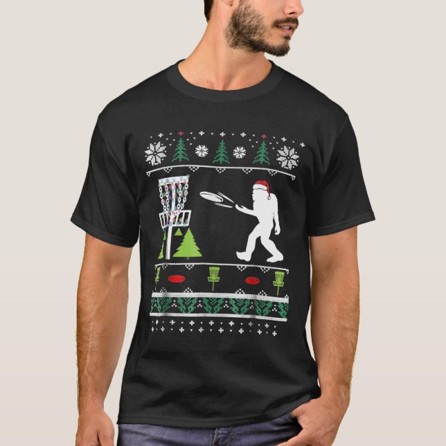 Ugg Disk Golf Christmas Sweater Big Foot Playing T-Shirt (Vorderseite)