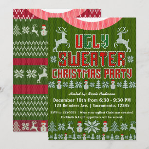 Ugg Strick Sweater Weihnachts-Party Rot & Grün Einladung