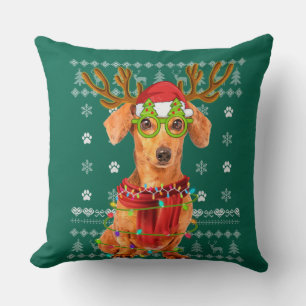 Ugg Sweater Christmas Lights Dackel Hund Welpe Kissen