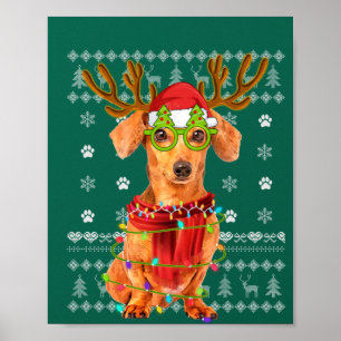 Ugg Sweater Christmas Lights Dackel Hund Welpe Poster