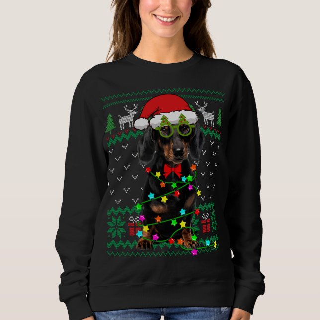 Ugg Sweater Christmas Lights Dackel Hund Welpe Sweatshirt (Vorderseite)