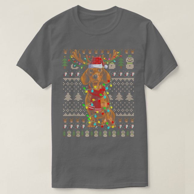 Ugg Sweater Christmas Lights Dackel Hund Welpe T-Shirt (Design vorne)