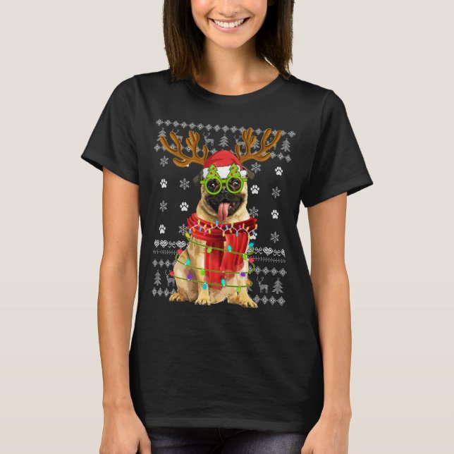 Ugg Sweater Christmas Lights Mops Dog Puppy Lover T-Shirt (Vorderseite)