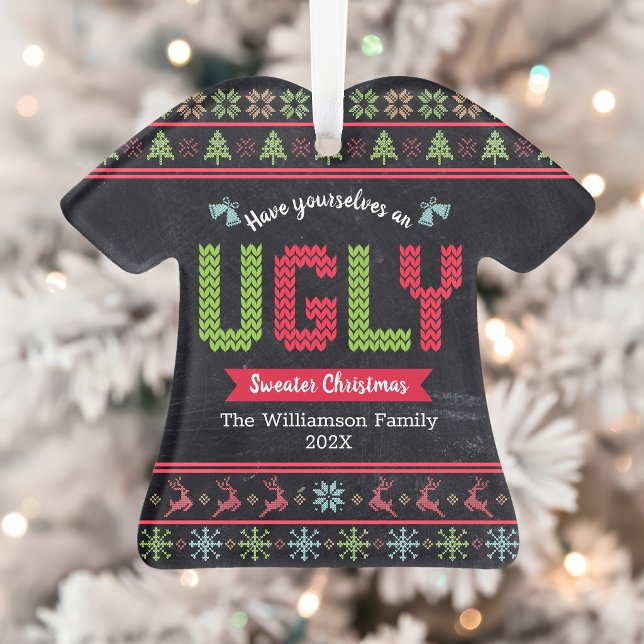 Ugg Sweater Christmas Nordic Strick Name Chalkboar Ornament (Von Creator hochgeladen)