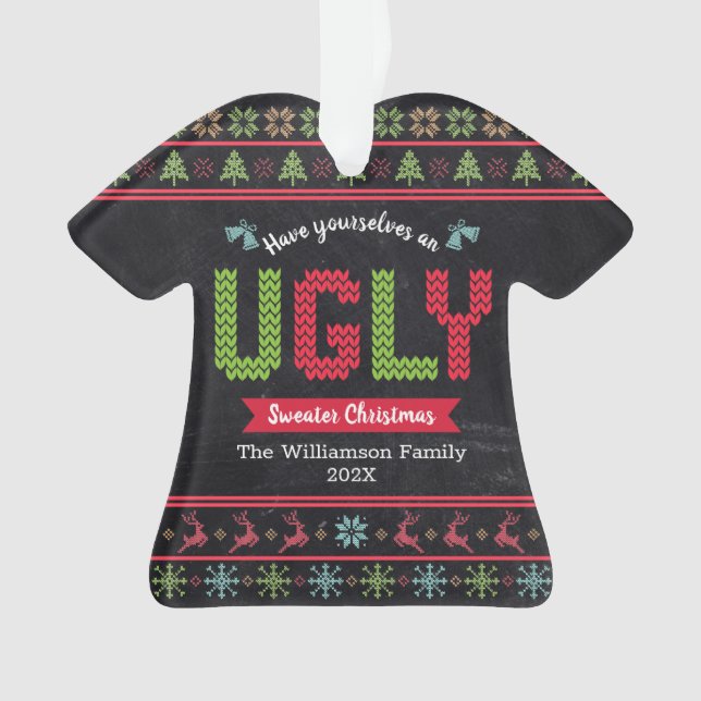 Ugg Sweater Christmas Nordic Strick Name Chalkboar Ornament (Vorderseite)