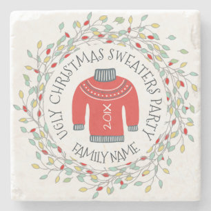 Ugg Sweater Weihnachts-Party Text & Winterkränze Steinuntersetzer