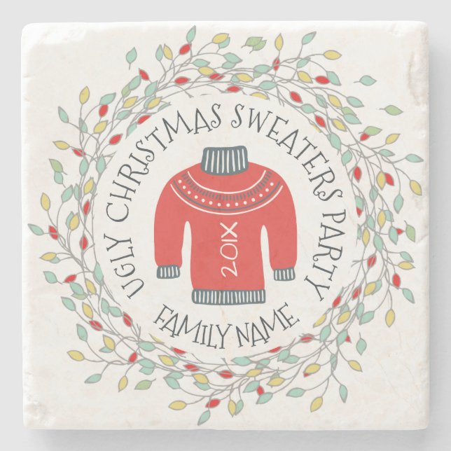 Ugg Sweater Weihnachts-Party Text & Winterkränze Steinuntersetzer (Vorderseite)