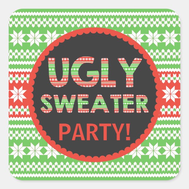 Ugg Sweater Word Art Weihnachtsaufkleber für Party Quadratischer Aufkleber (Vorderseite)