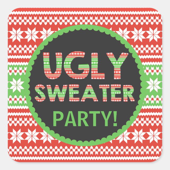 Ugg Sweater Word Art Weihnachtsaufkleber für Party Quadratischer Aufkleber (Vorderseite)