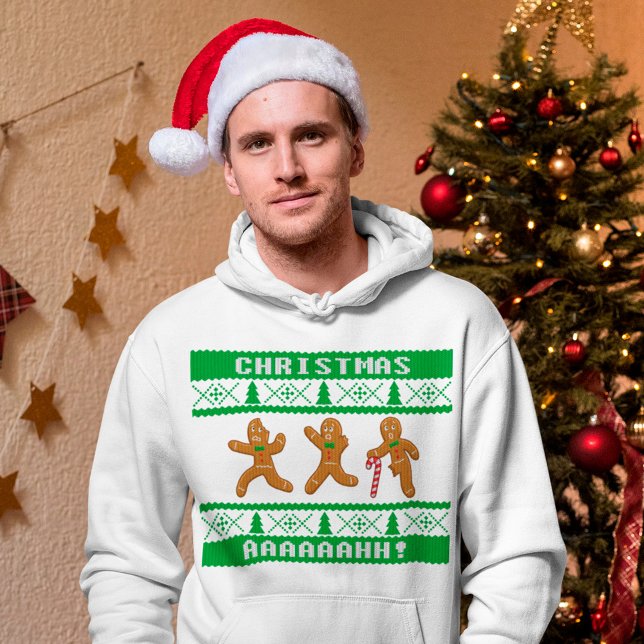 Ugg Weihnachts Sweater Scared Gingerbreadmen Grün Hoodie (Von Creator hochgeladen)