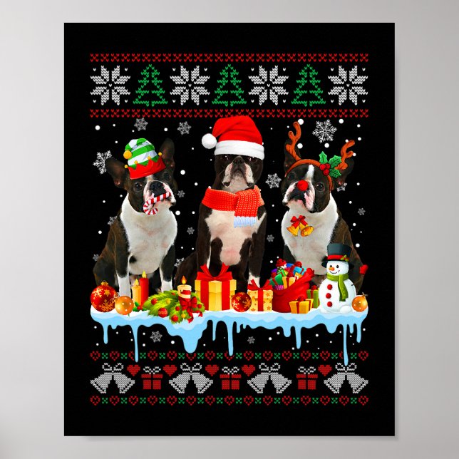 Ugge Christmas Boston Terrier Dog Santa Xmas Dog C Poster (Vorne)