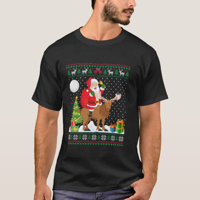 Ugge Christmas Sweater Design Funny Santa Riding m T-Shirt (Vorderseite)