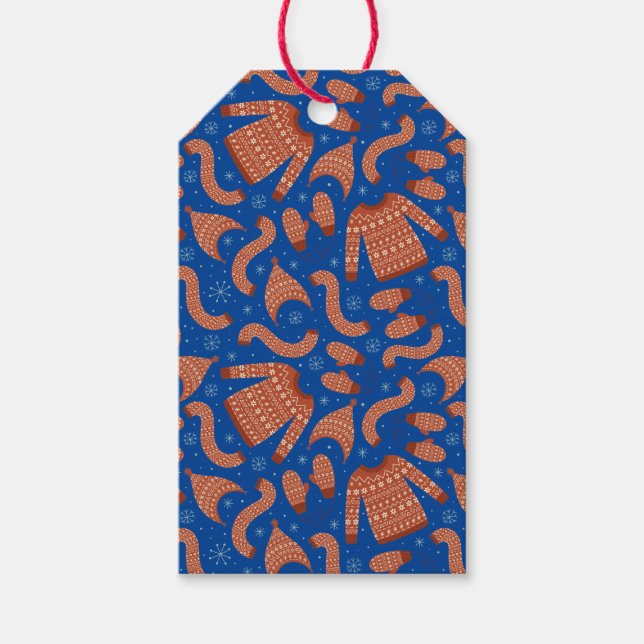 Ugge Christmas Sweater Hat Scarf Red White Geschenkanhänger (Vorderseite)