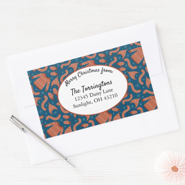 Ugge Christmas Sweater Hat Scarf Red White Rechteckiger Aufkleber (Umschlag)