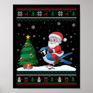 Ugge Christmas Tree Lights Xmas Santa Riding Blue Poster