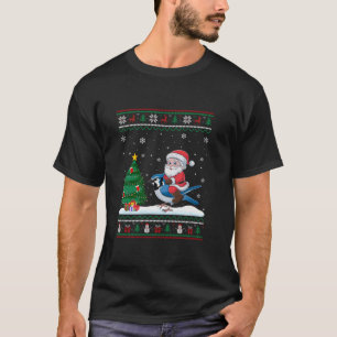 Ugge Christmas Tree Lights Xmas Santa Riding Blue T-Shirt