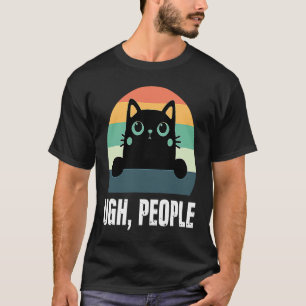 Ugh Menschen Schwarze Katze Retro-Stil Anti-Sozial T-Shirt