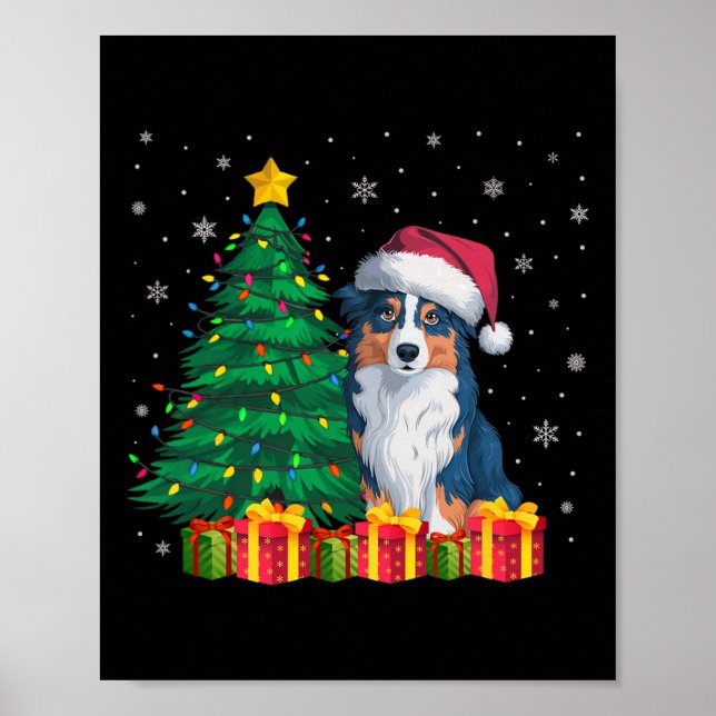 Ugi Australian Shepherd Weihnachtsmannmütze Christ Poster (Vorne)