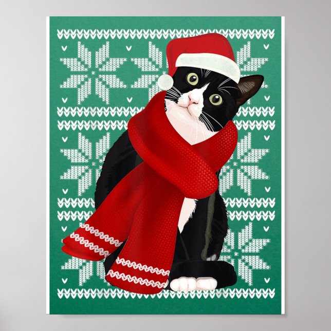 Ugi Christmas Black Cat Weihnachtsmannmütze Scarf Poster (Vorne)