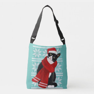 Ugi Christmas Black Cat Weihnachtsmannmütze Scarf Tragetaschen Mit Langen Trägern