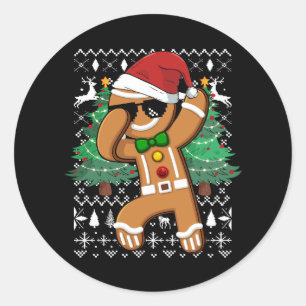 Ugi Christmas Sweater Dabbing Gingerbread Man San Runder Aufkleber