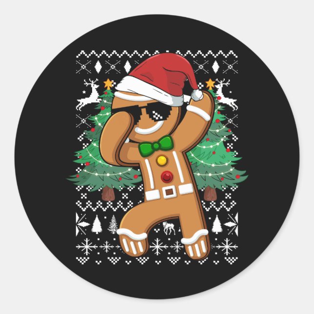 Ugi Christmas Sweater Dabbing Gingerbread Man San Runder Aufkleber (Vorderseite)