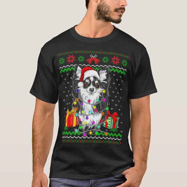 Ugi Sweater Christmas Lights Chihuahua Dog Welpe T-Shirt (Vorderseite)
