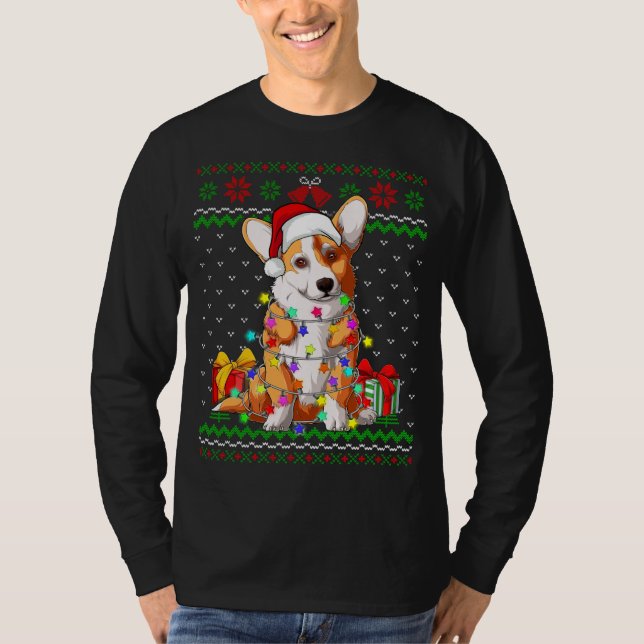 Ugi Sweater Christmas Lights Corgi Dog Lover T-Shirt (Vorderseite)