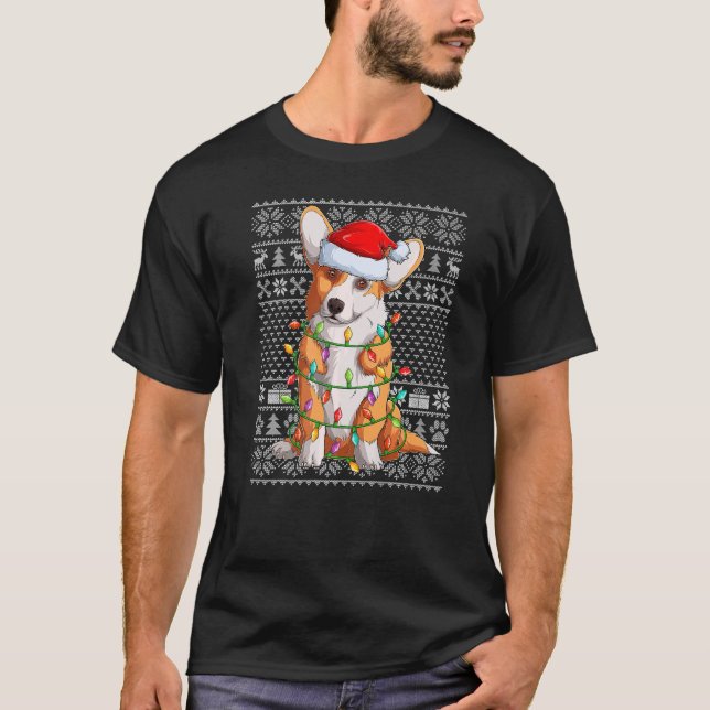Ugi Sweater Style Xmas Lights Santa Corgi Dog Chr T-Shirt (Vorderseite)
