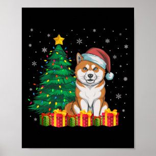 Ugly Akita Inu Weihnachtsmannmütze Weihnachtslicht Poster