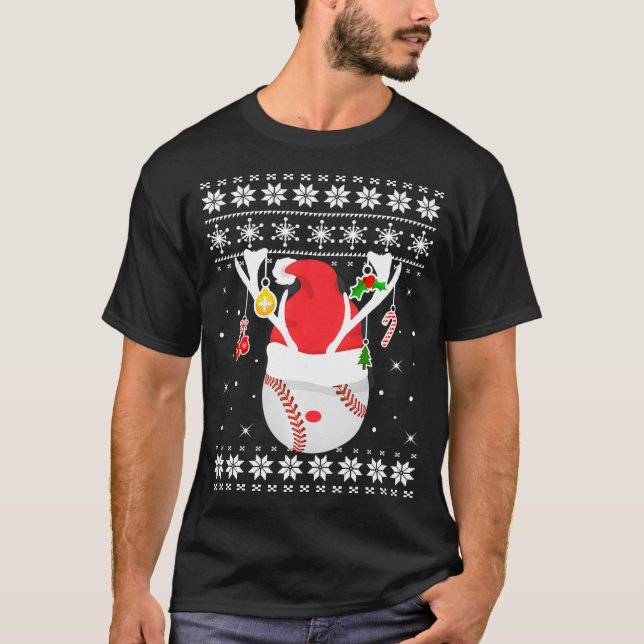 Ugly Baseball Merry Ball Xmas Sweater Christmas Ho T-Shirt (Vorderseite)